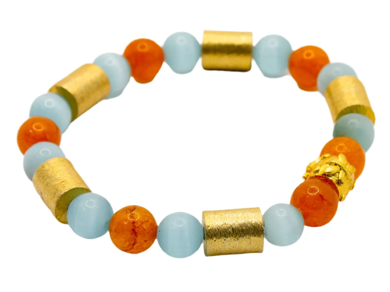 Orange Carnelian & Aquamarine Gemstone Bracelet with 18k Gold Vermeil