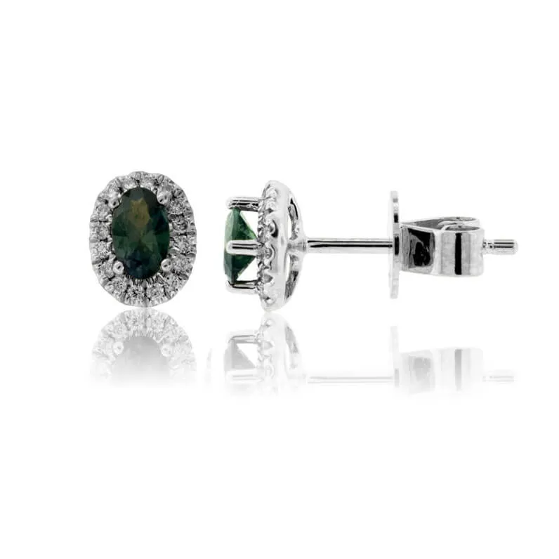 Oval Alexandrite and Diamond Halo Stud Earrings