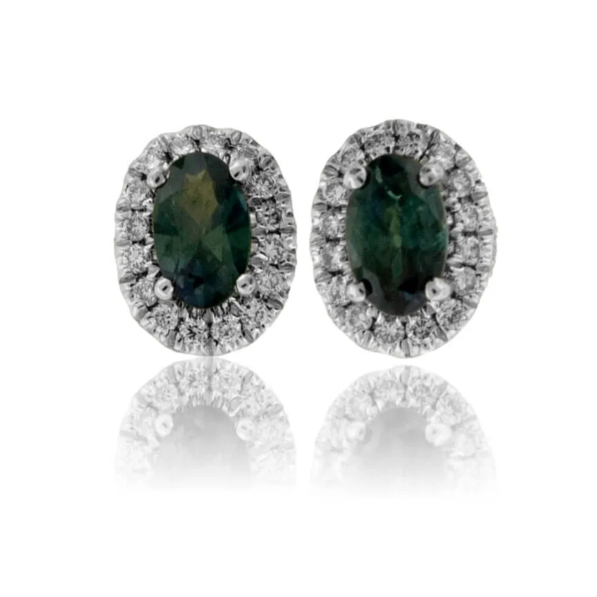 Oval Alexandrite and Diamond Halo Stud Earrings