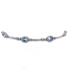 Oval Aquamarine and Diamond Tennis Bracelet