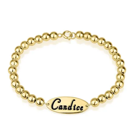 Oval Name Bead Bracelet 24k Gold Plated