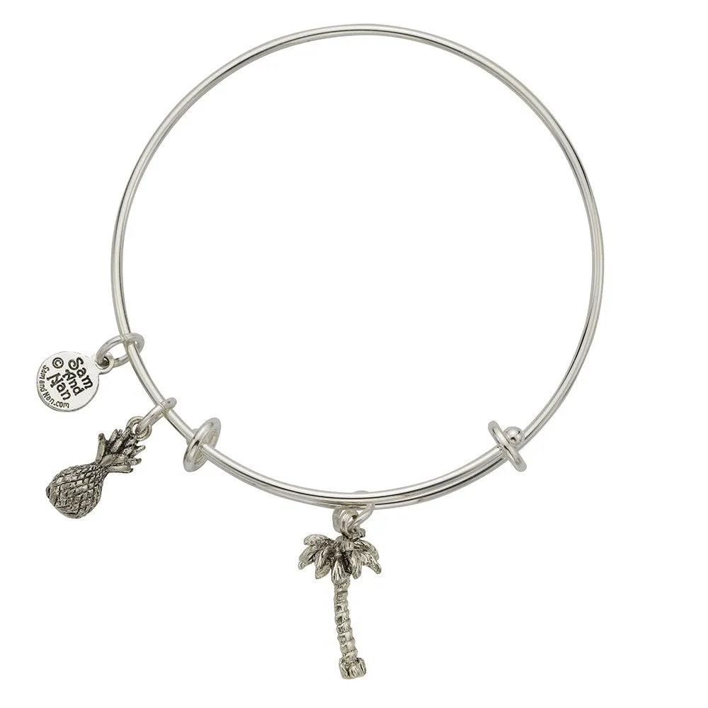 Palm Tree Pineapple Charm Bangle Bracelet