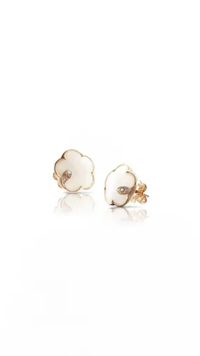 Petit Joli Earrings in 18k Rose Gold with White Agate, White, and Champagne Diamonds