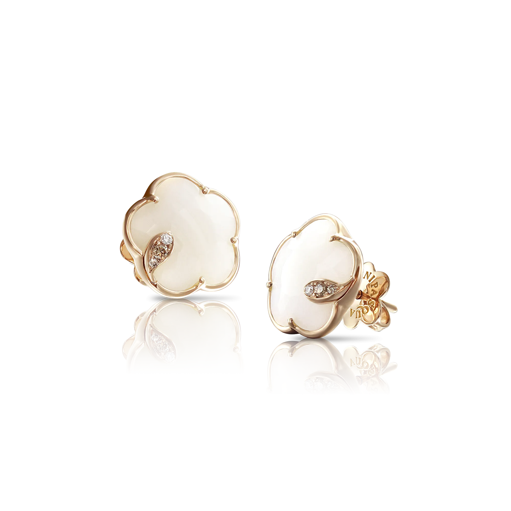 Petit Joli Earrings in 18k Rose Gold with White Agate, White, and Champagne Diamonds