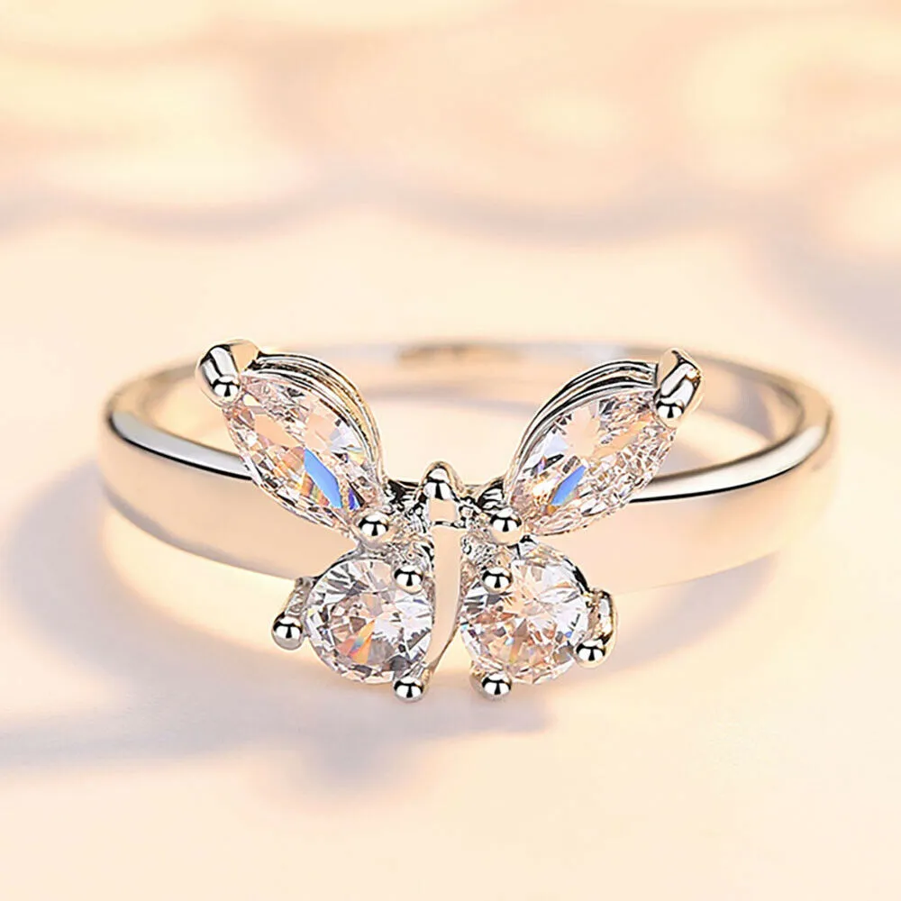 Petite Sterling Silver Marquise CZ Butterfly Ring