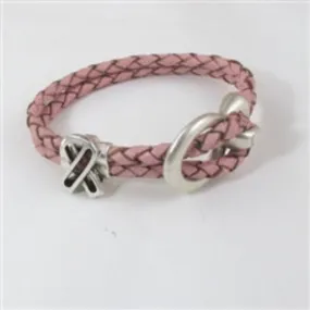 Pink Awareness Leather Braided Bracelet - Dusty Pink