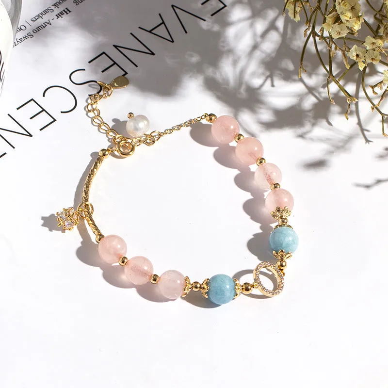 Pink Crystal Aquamarine Sterling Silver Bracelet