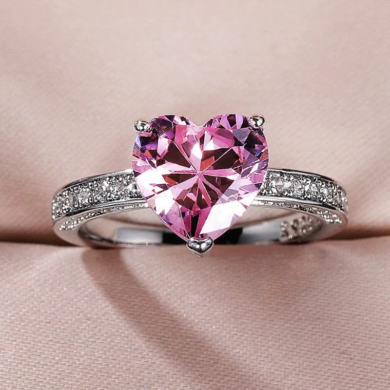 Pink Crystal Heart Ring