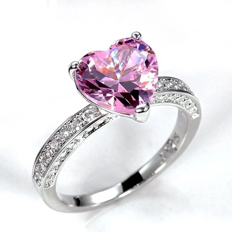 Pink Crystal Heart Ring