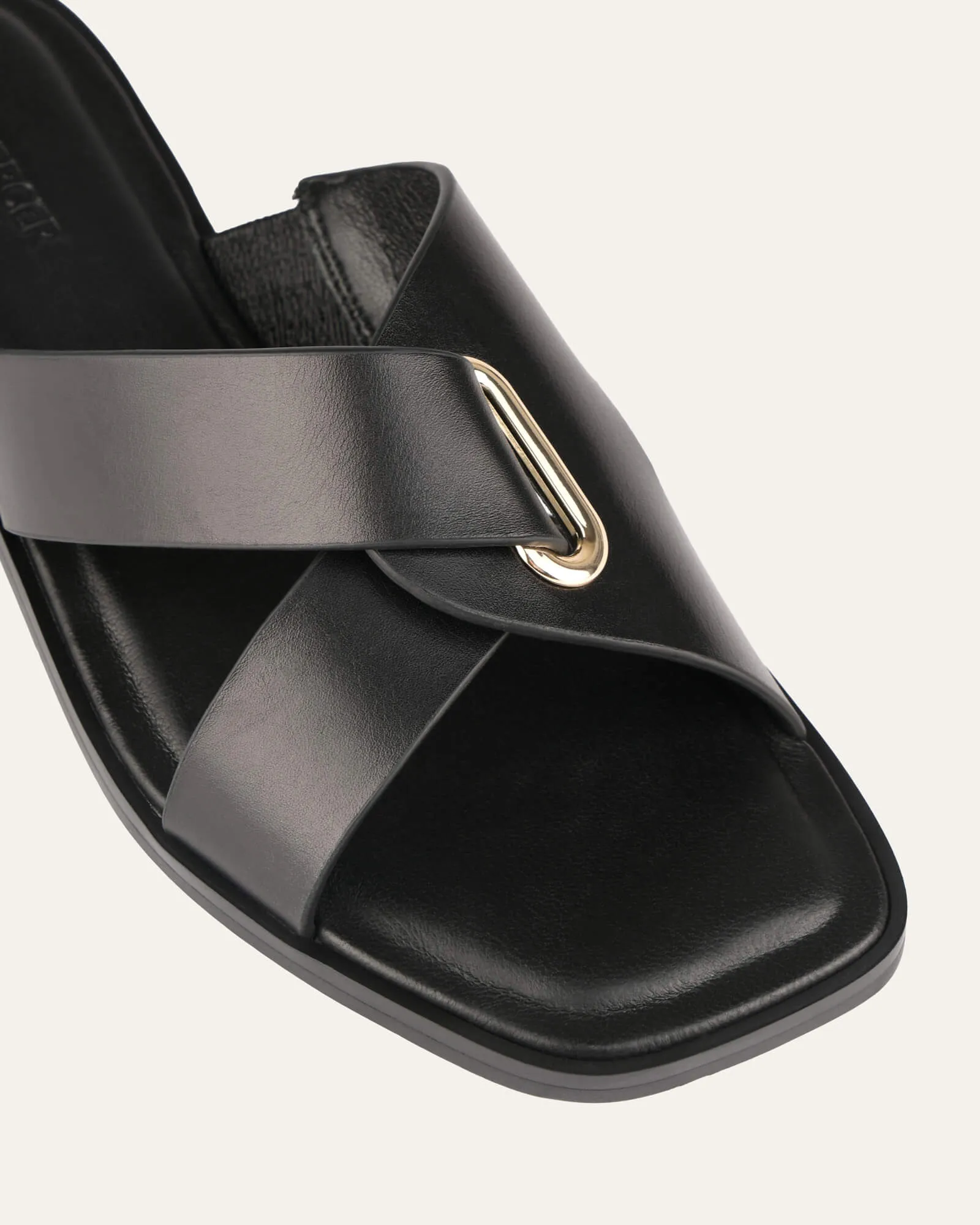 PIPER FLAT SLIDES BLACK LEATHER