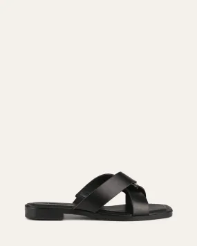 PIPER FLAT SLIDES BLACK LEATHER