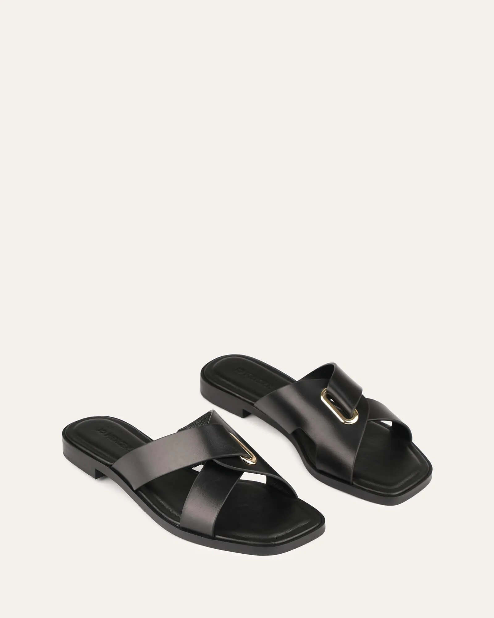 PIPER FLAT SLIDES BLACK LEATHER