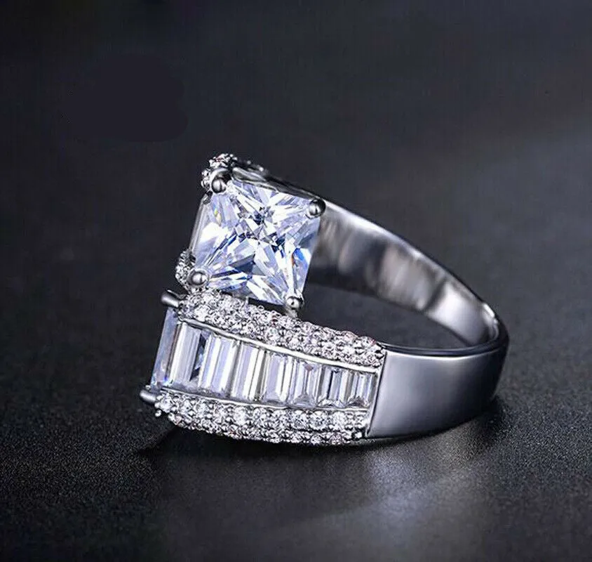 Princess Cut 4.9CT Baguette CZ Crossover Cocktail Ring