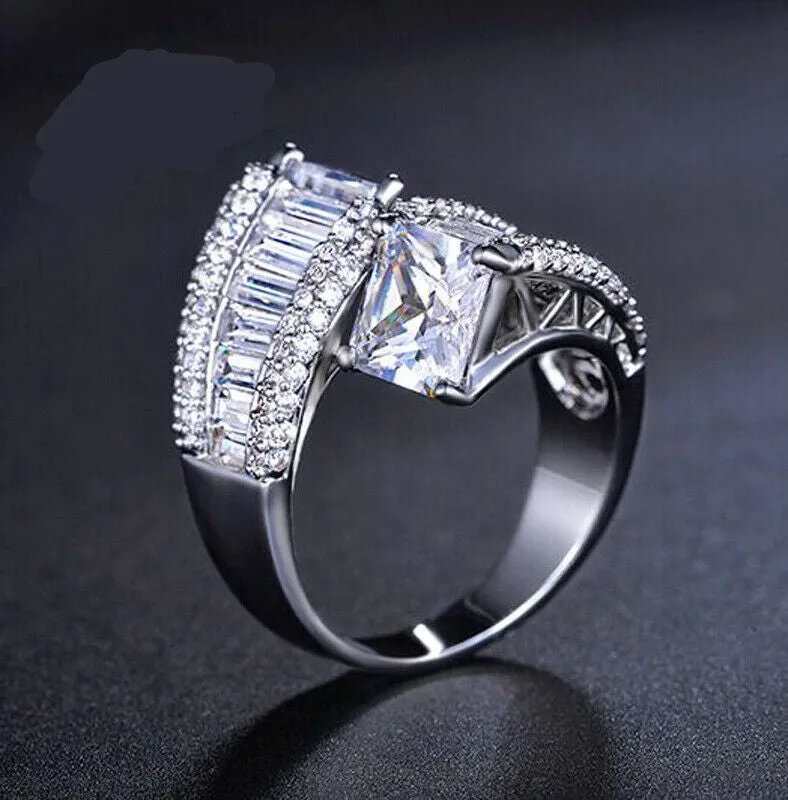 Princess Cut 4.9CT Baguette CZ Crossover Cocktail Ring