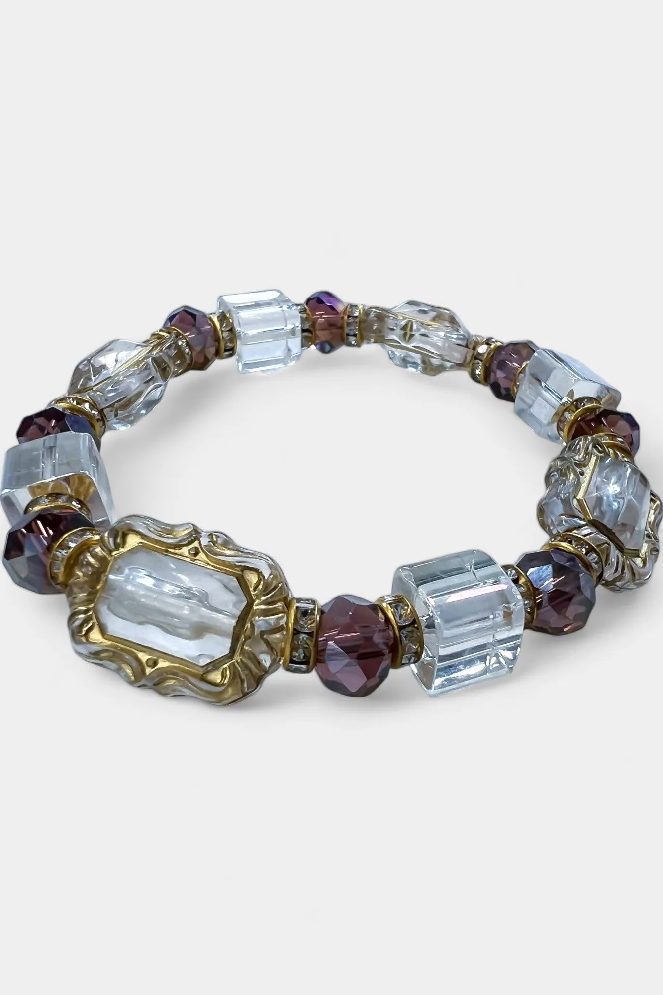 Purple Iridescent Glass Stone Stretch Bracelet