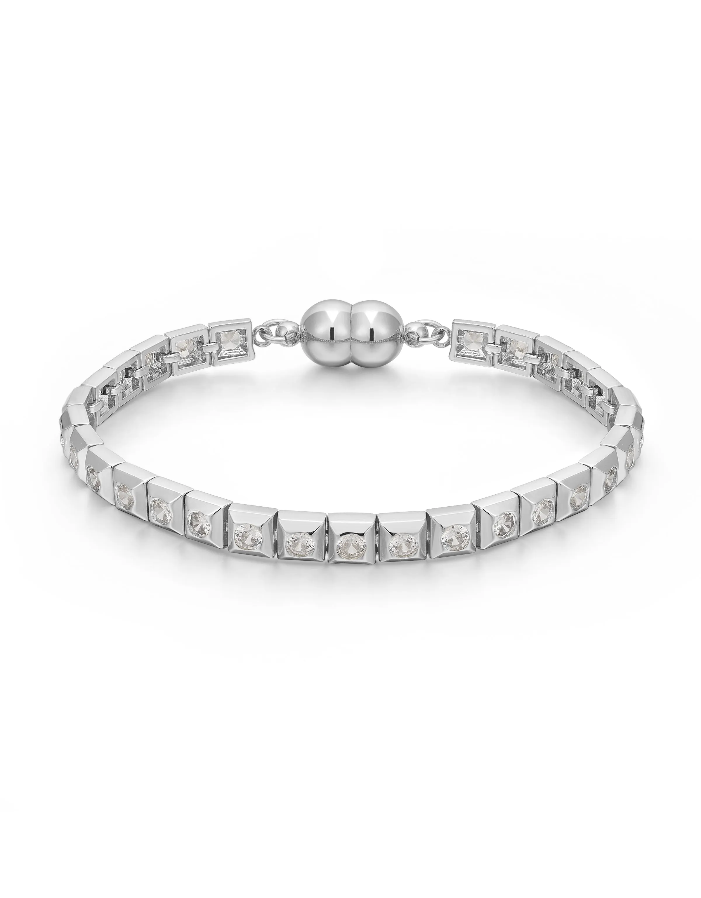 Pyramid Stud Tennis Bracelet- Silver