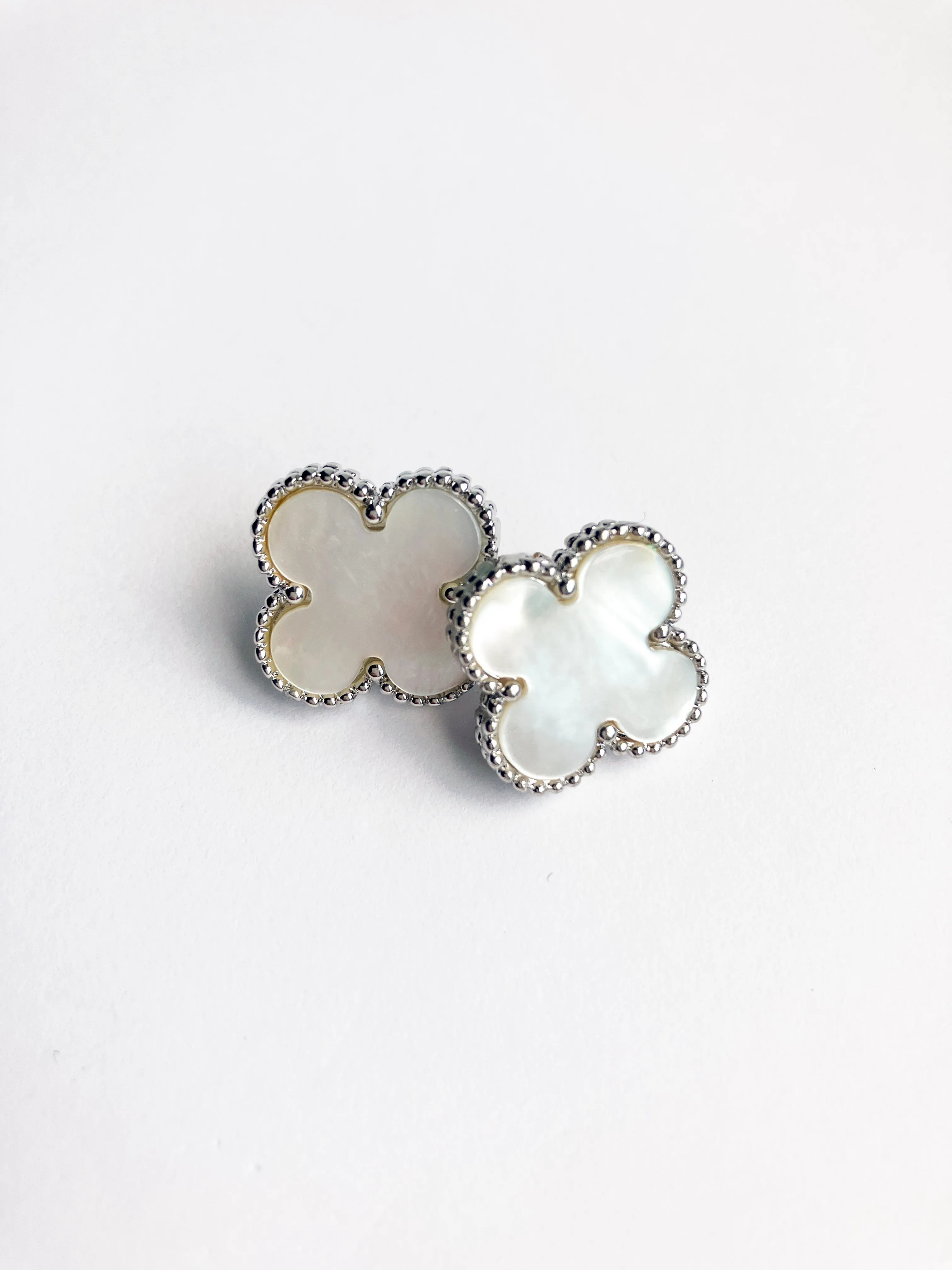 Quatrefoil Motif Silver and Mother of Pearl Earrings