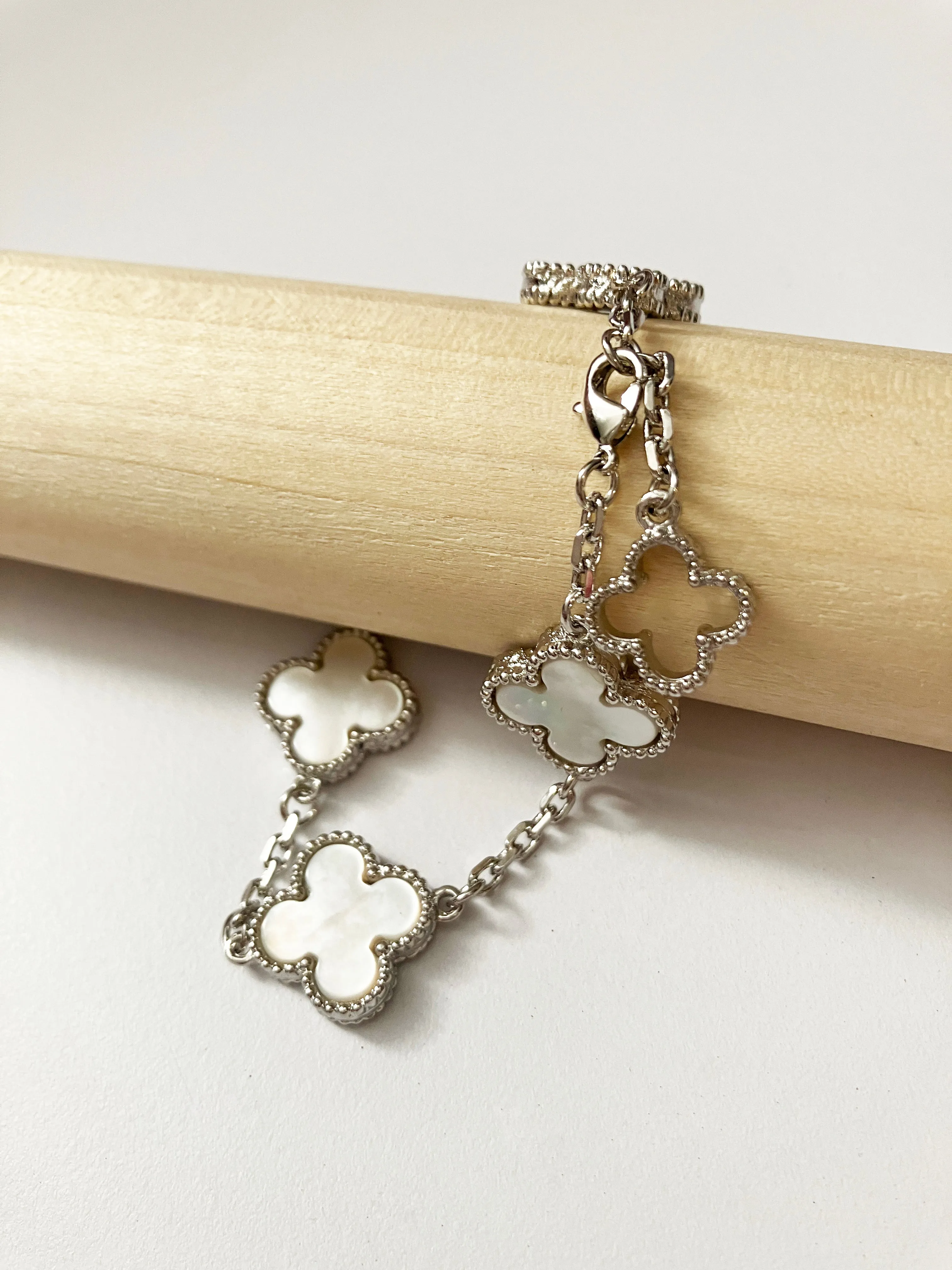 Quatrefoil Motif Silver and Mother of Pearl Earrings