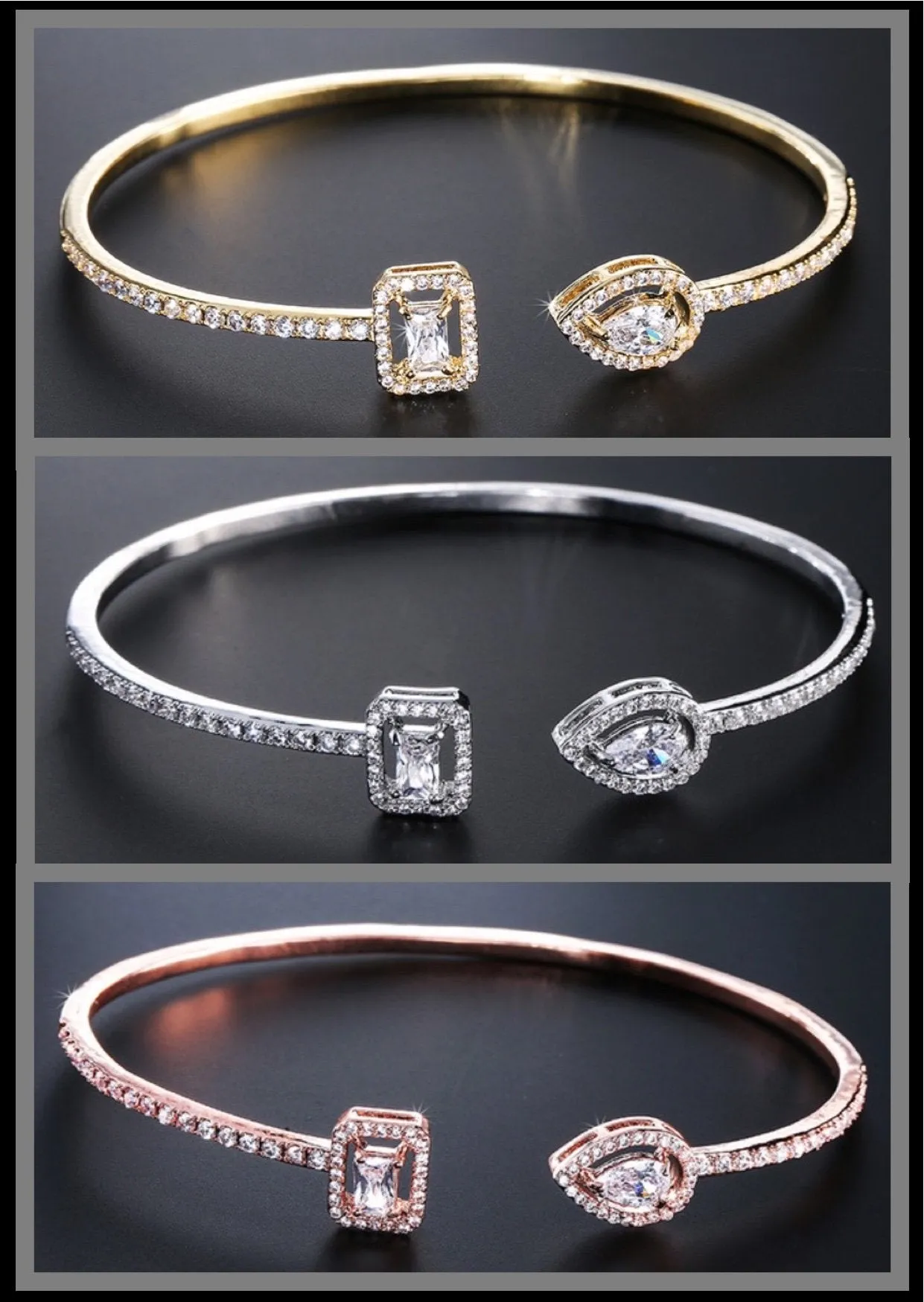 "Carrie" - Cubic Zirconia Bridal Bracelet - Available in Silver, Rose Gold and Yellow Gold