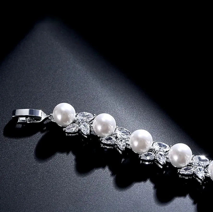 "Delaney" - Pearl and Cubic Zirconia Bridal Bracelet