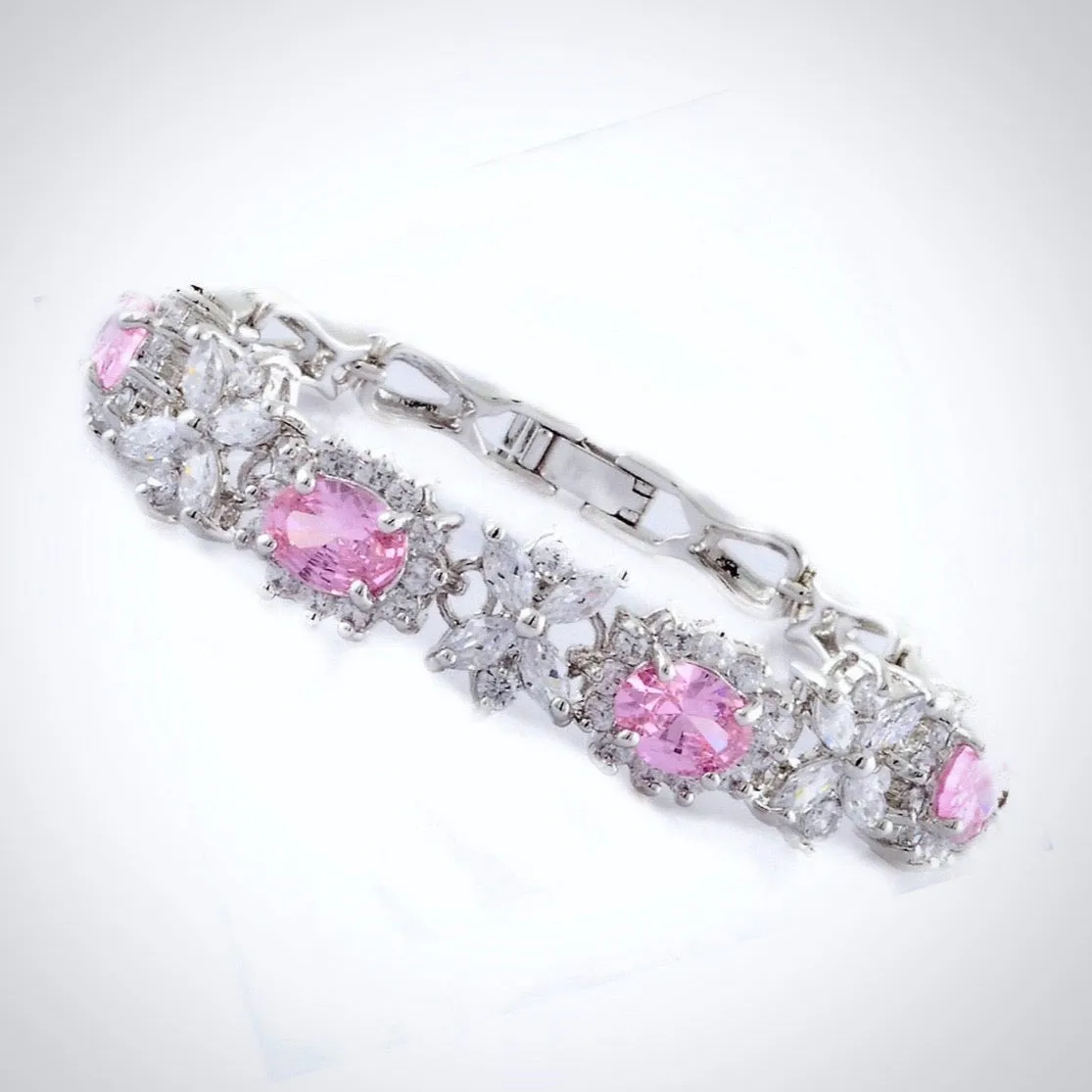 "Ena" - Pink Cubic Zirconia Bridal Bracelet