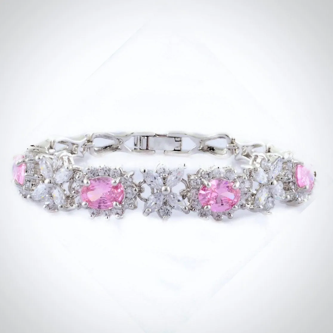 "Ena" - Pink Cubic Zirconia Bridal Bracelet