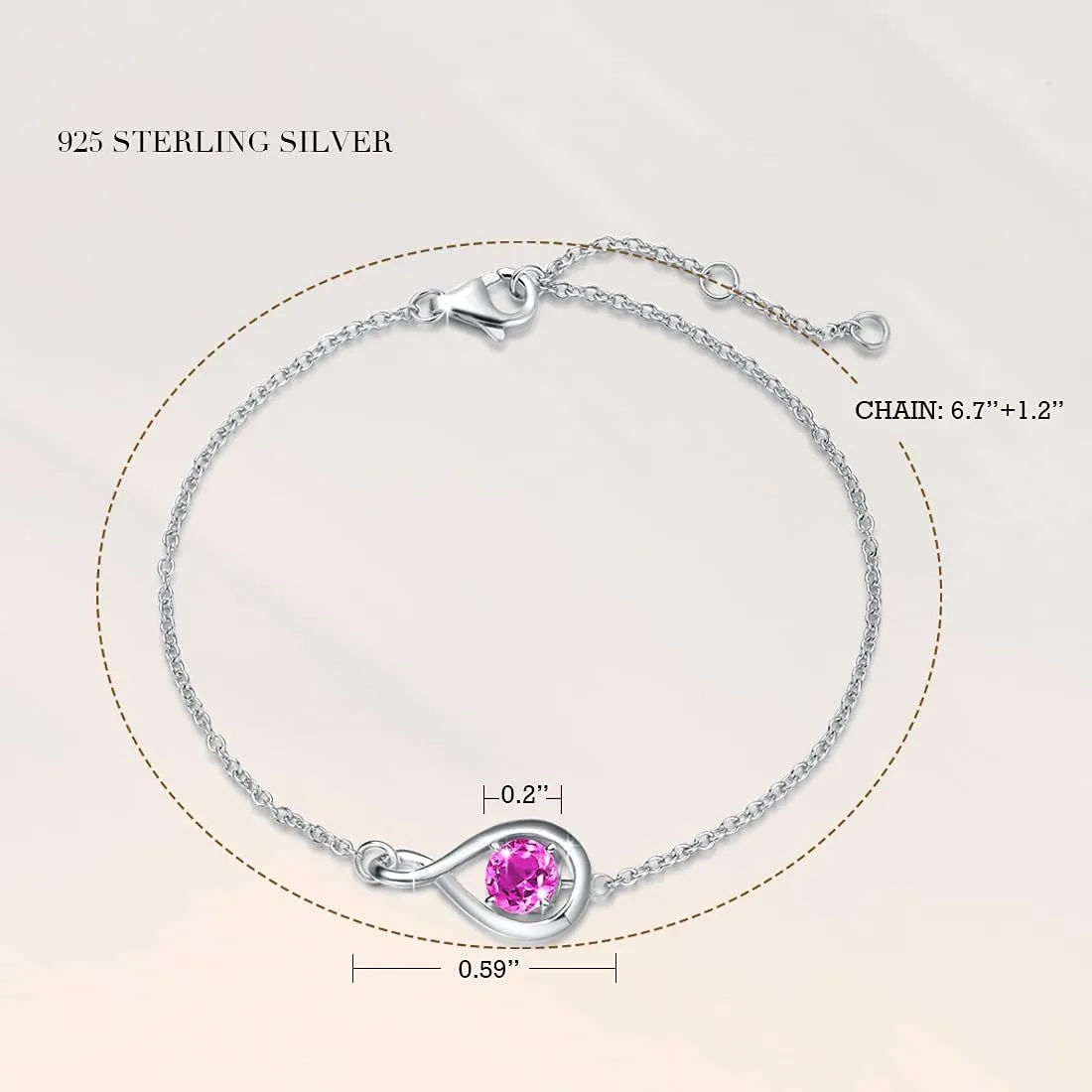 "Infinite Embrace" October Birthstone Pink Tourmaline Stone Infinity Symbol Sterling Silver Bracelet