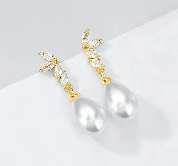 "Renata" - Pearl and Cubic Zirconia Bridal Earrings - Available in Silver, Rose Gold and Yellow Gold