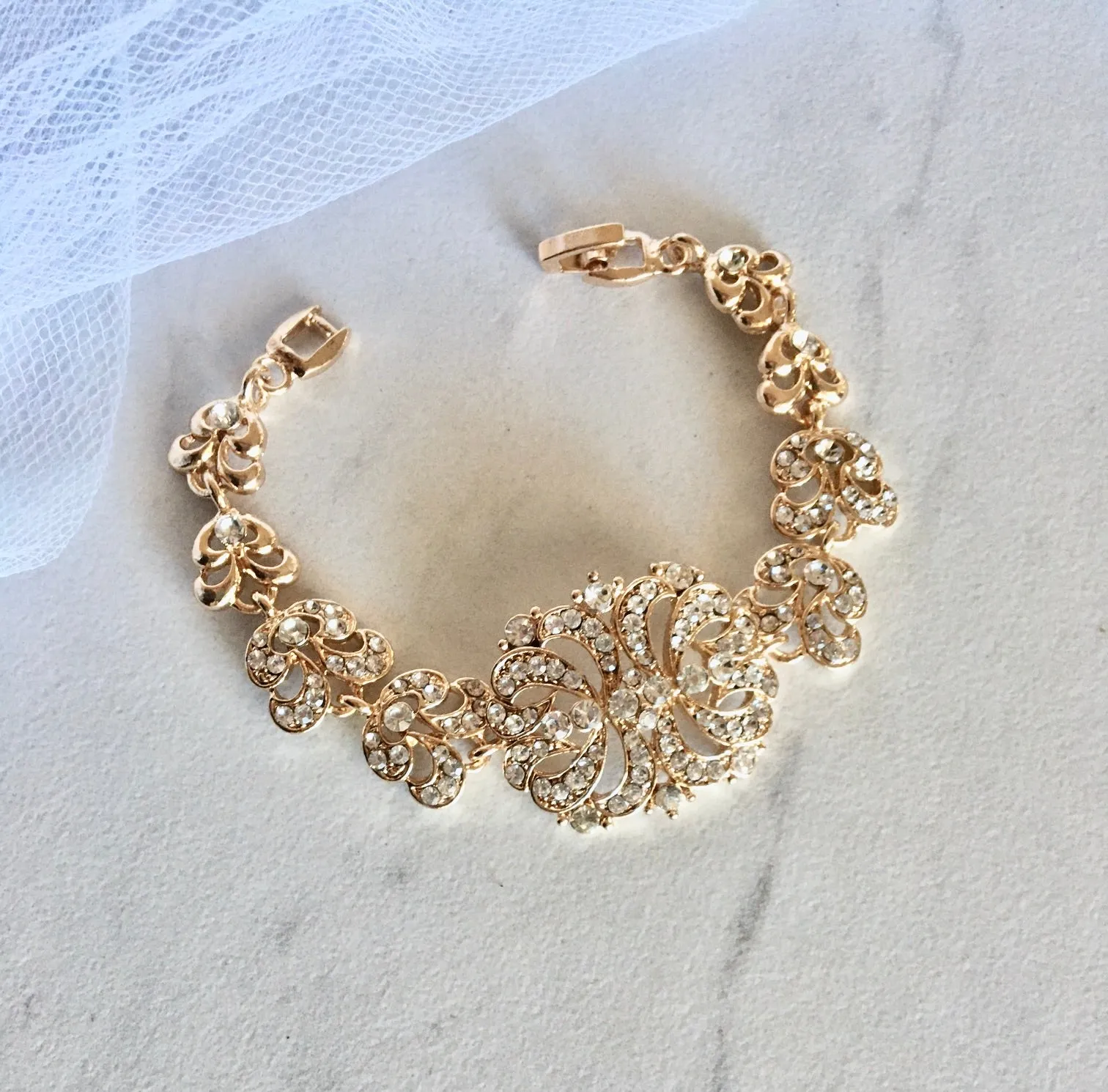 "Wynona" - Rhinestone Bridal Bracelet - Available in Silver and Gold