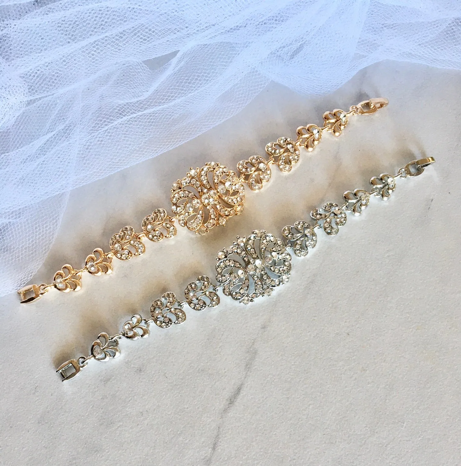 "Wynona" - Rhinestone Bridal Bracelet - Available in Silver and Gold