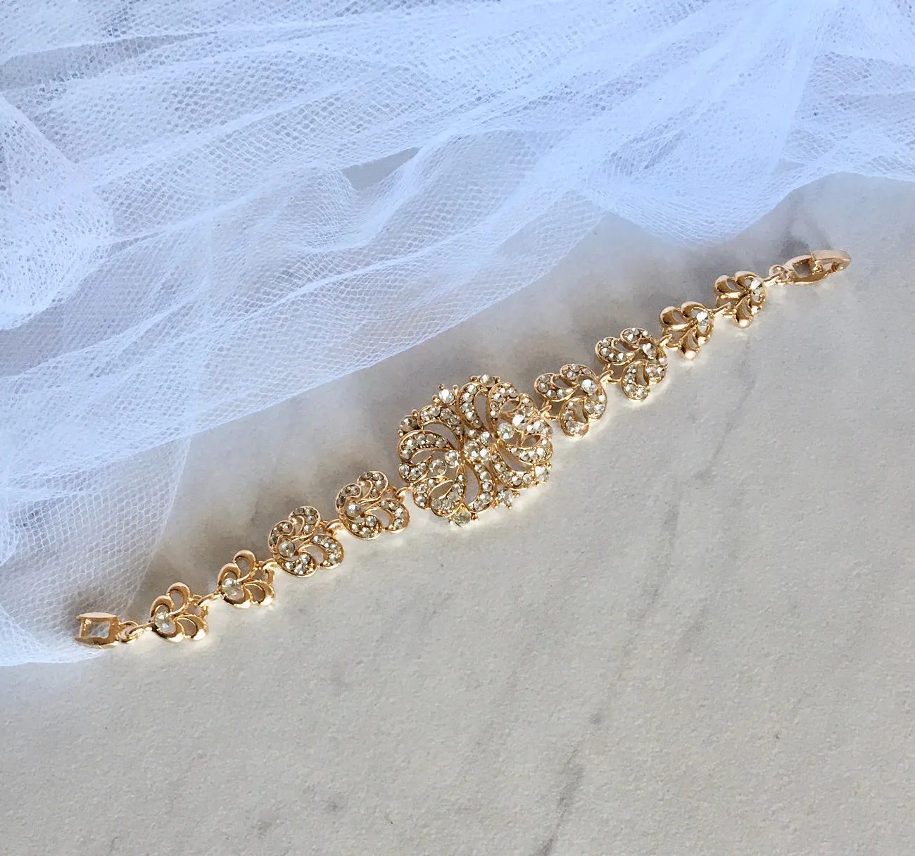 "Wynona" - Rhinestone Bridal Bracelet - Available in Silver and Gold