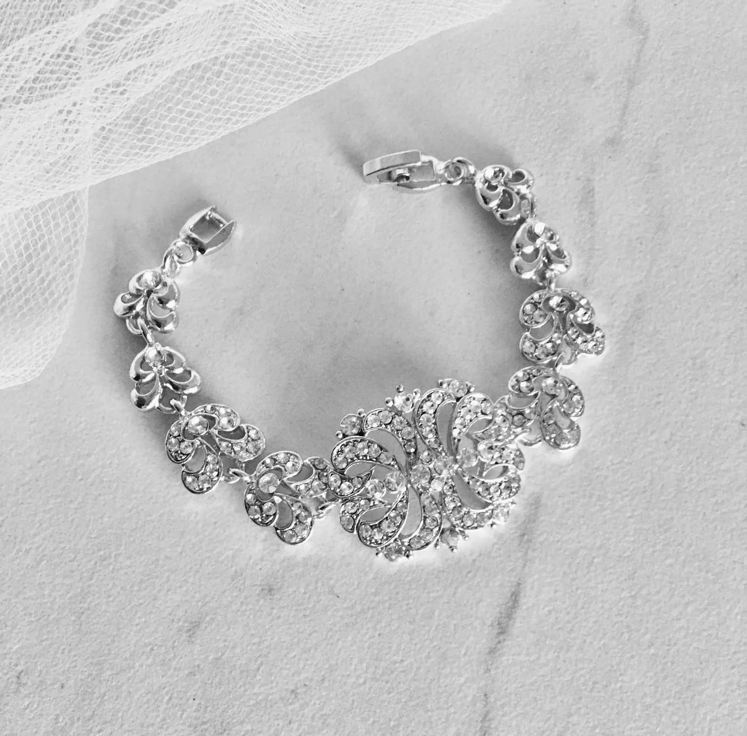 "Wynona" - Rhinestone Bridal Bracelet - Available in Silver and Gold