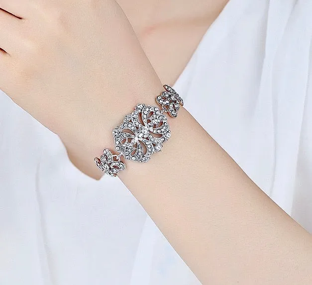 "Wynona" - Rhinestone Bridal Bracelet - Available in Silver and Gold