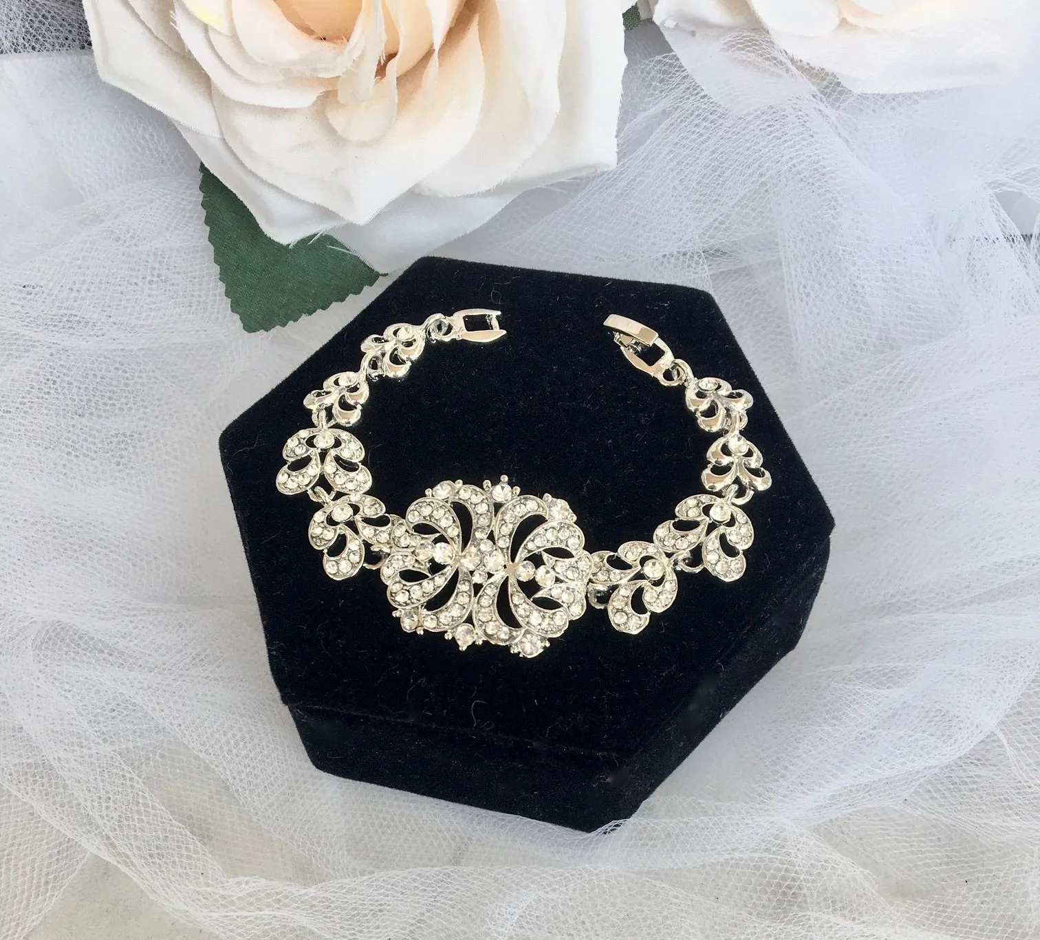 "Wynona" - Rhinestone Bridal Bracelet - Available in Silver and Gold