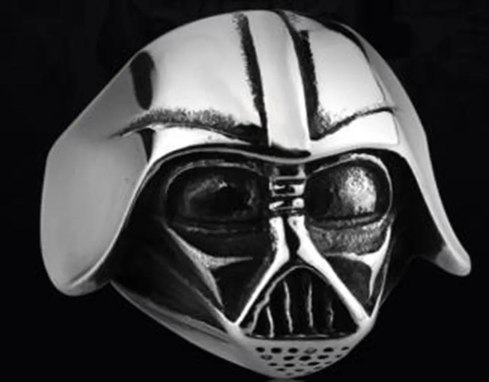 R120 Stainless Steel Star Wars Face Skull Biker Ring