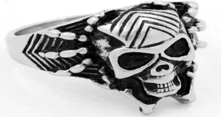 R136 Stainless Steel Web Face Skull Biker Ring