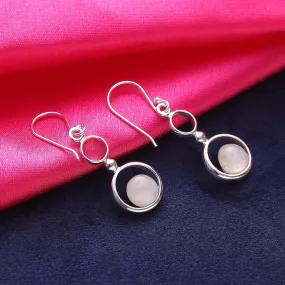 Rainbow Moonstone and Sterling Silver Circle Dangle Earrings - Dancing Moon | NOVICA