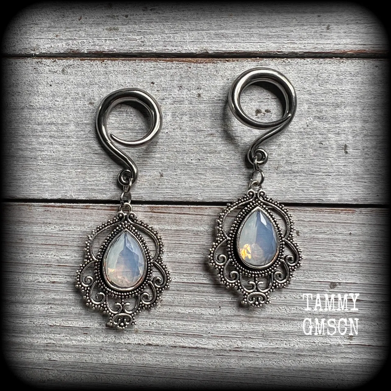 Rainbow moonstone gauged earrings-Boho body jewelry