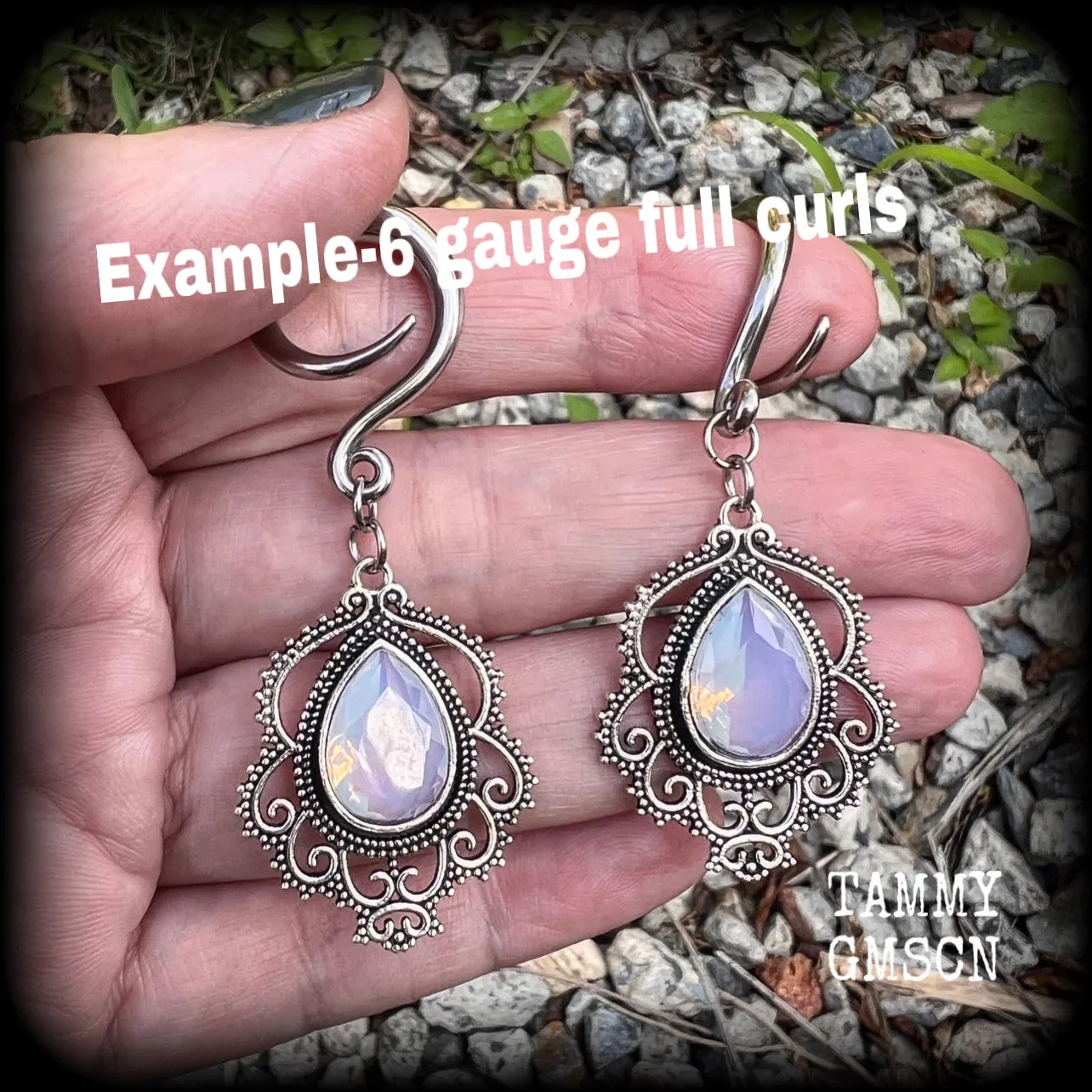 Rainbow moonstone gauged earrings-Boho body jewelry