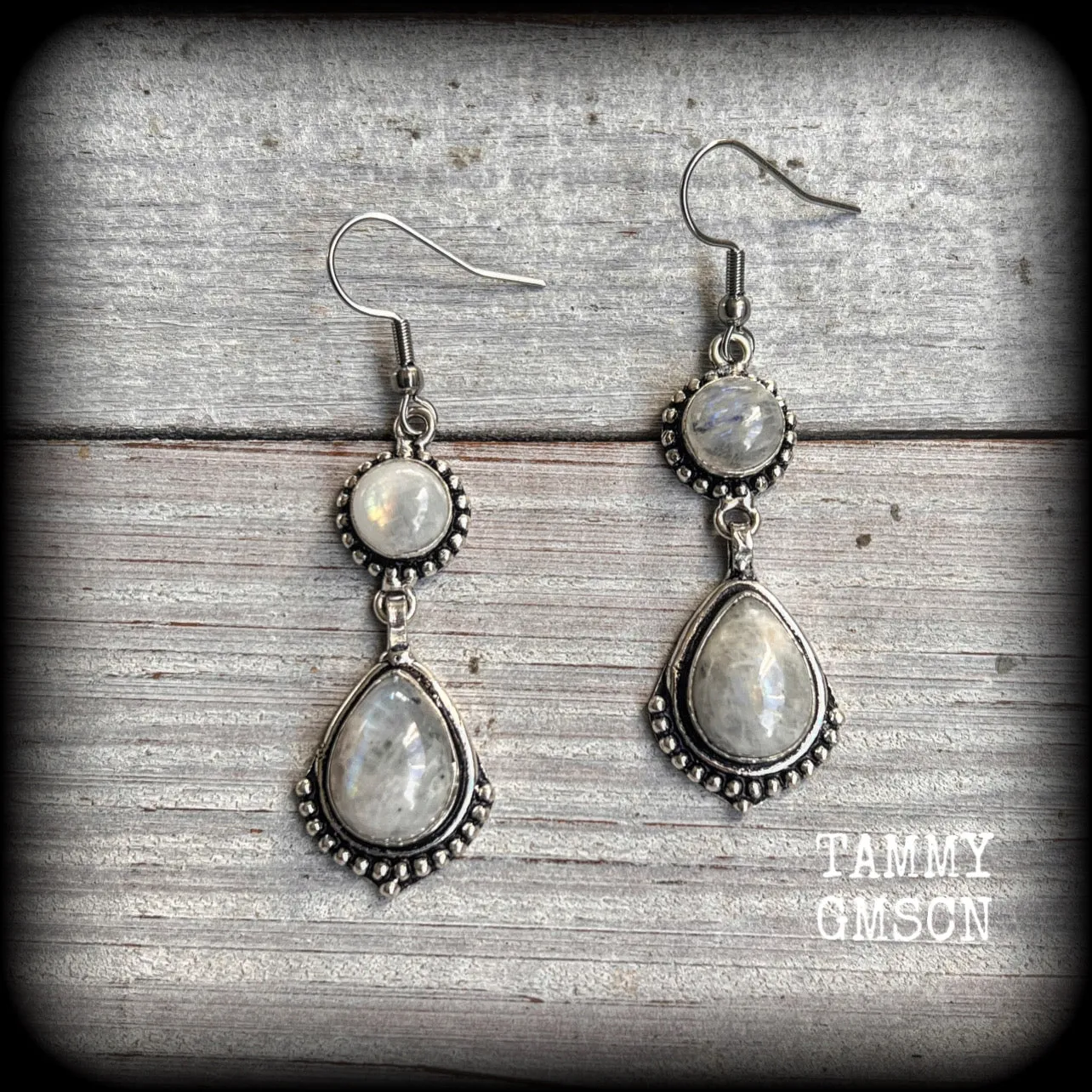 Rainbow moonstone gemstone earrings-Boho earrings