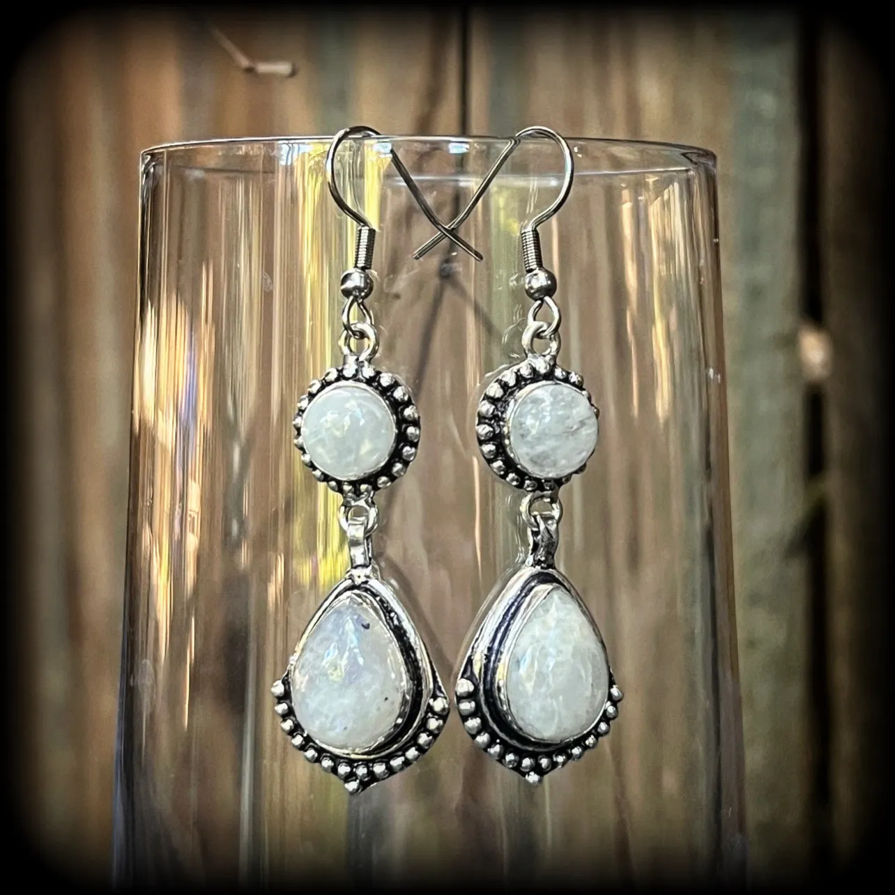 Rainbow moonstone gemstone earrings-Boho earrings