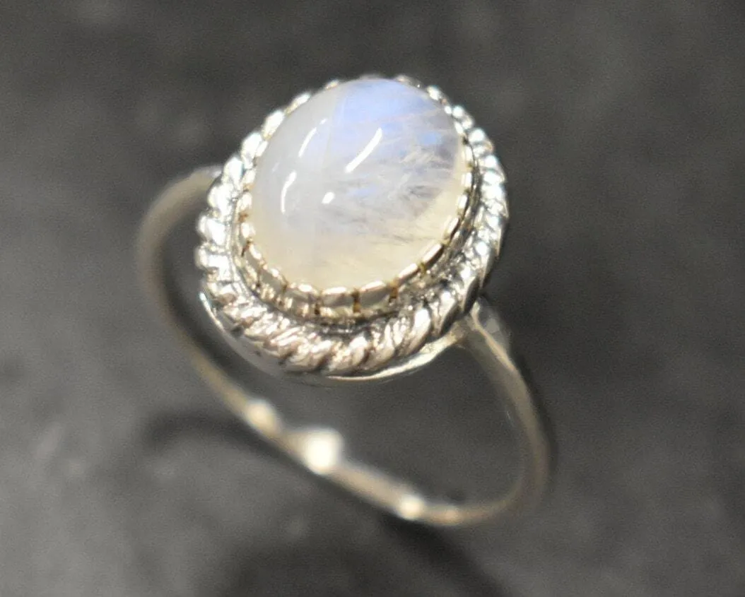 Rainbow Moonstone Ring - White Promise Ring - Vintage Oval Ring