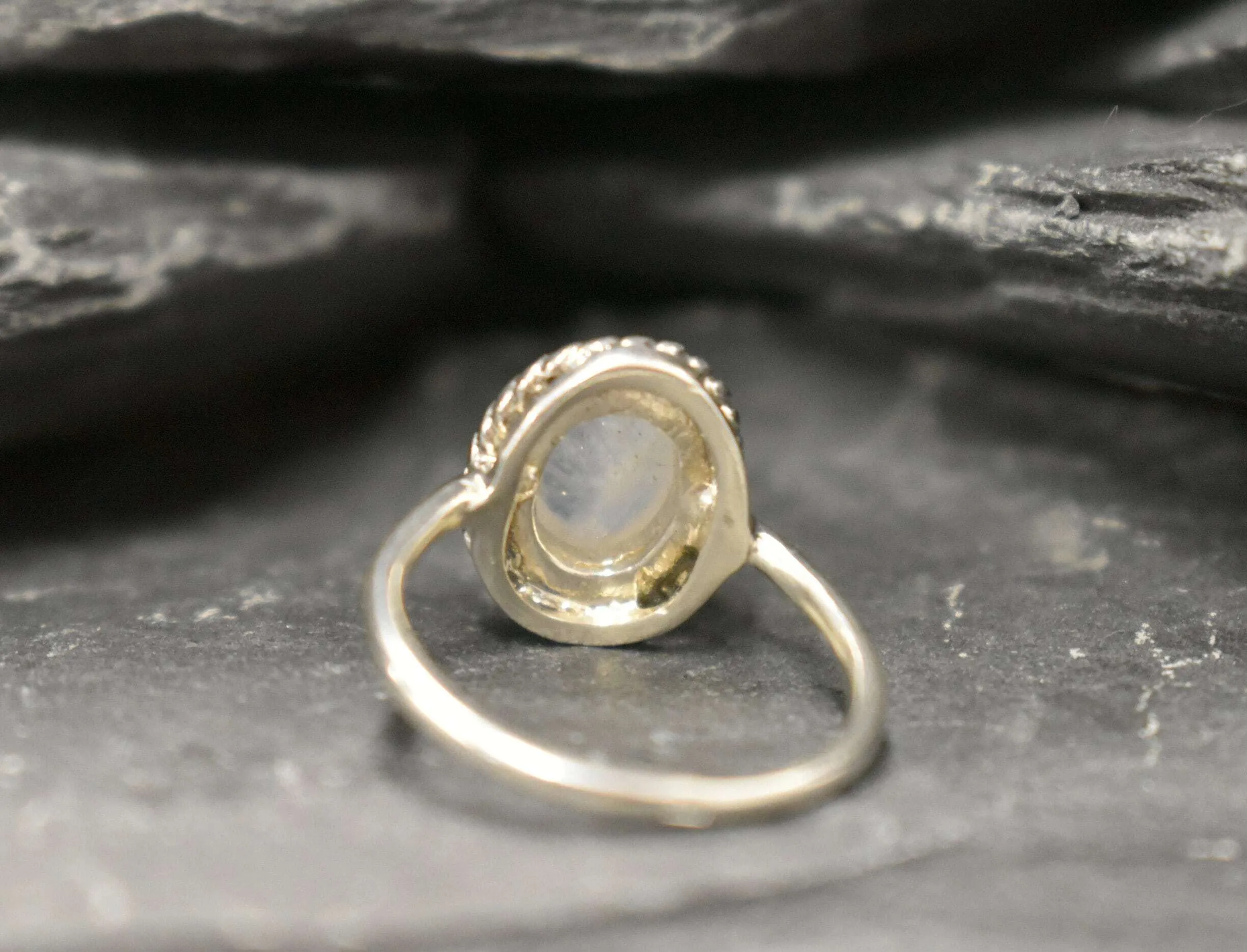 Rainbow Moonstone Ring - White Promise Ring - Vintage Oval Ring