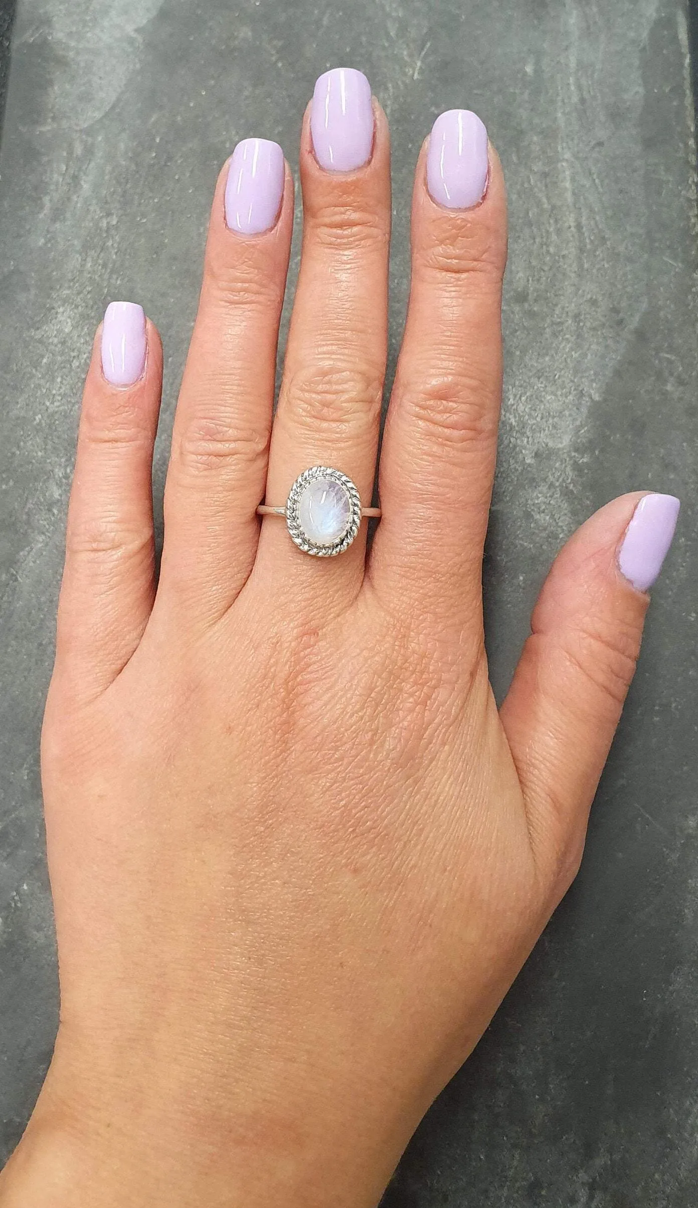 Rainbow Moonstone Ring - White Promise Ring - Vintage Oval Ring