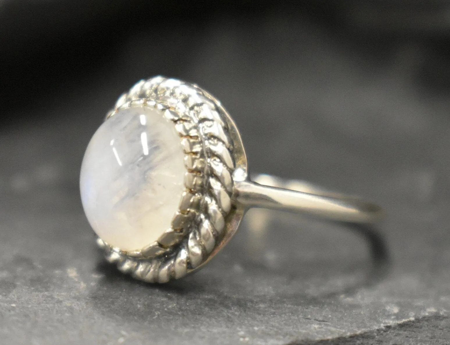 Rainbow Moonstone Ring - White Promise Ring - Vintage Oval Ring