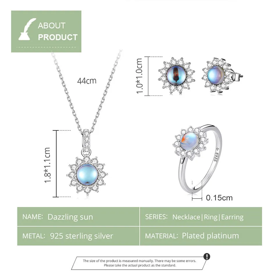 Rainbow Moonstone Sunflower Set (Necklace | Earrings | Ring)