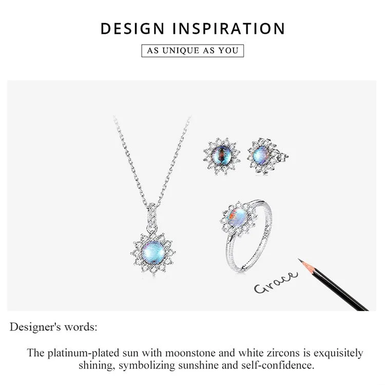 Rainbow Moonstone Sunflower Set (Necklace | Earrings | Ring)