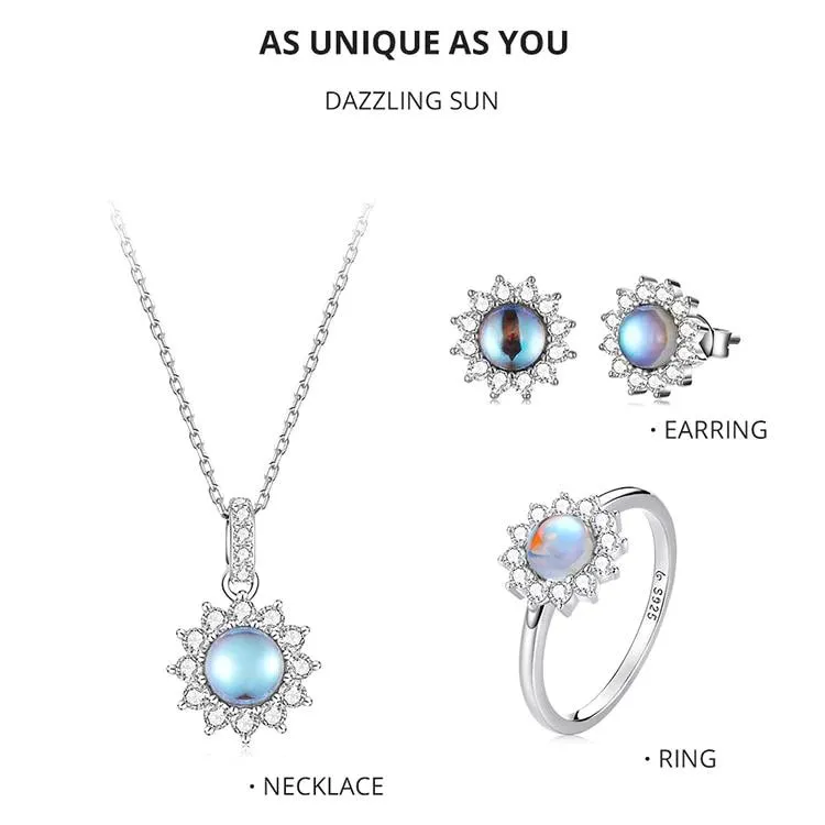 Rainbow Moonstone Sunflower Set (Necklace | Earrings | Ring)