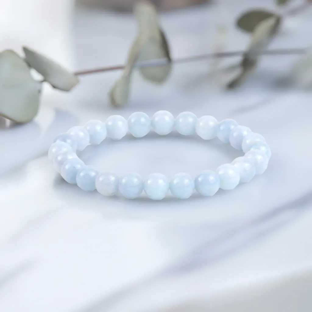 Real Aquamarine Beaded Elastic Bracelet – Healing Crystal Jewelry for Men & Women