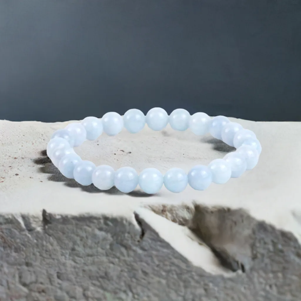 Real Aquamarine Beaded Elastic Bracelet – Healing Crystal Jewelry for Men & Women